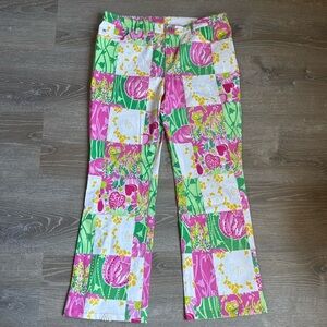 Vtg Lilly Pulitzer white label Patchwork Boot Cut Beads Rhinestones Pants 12